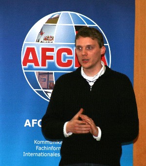 Tillmann Werner, a student at Bonn University and recipient of the chapter's first oustanding student award, discusses his award-winning suggestions on intrusion detection prevention during the February Young AFCEAN event. 